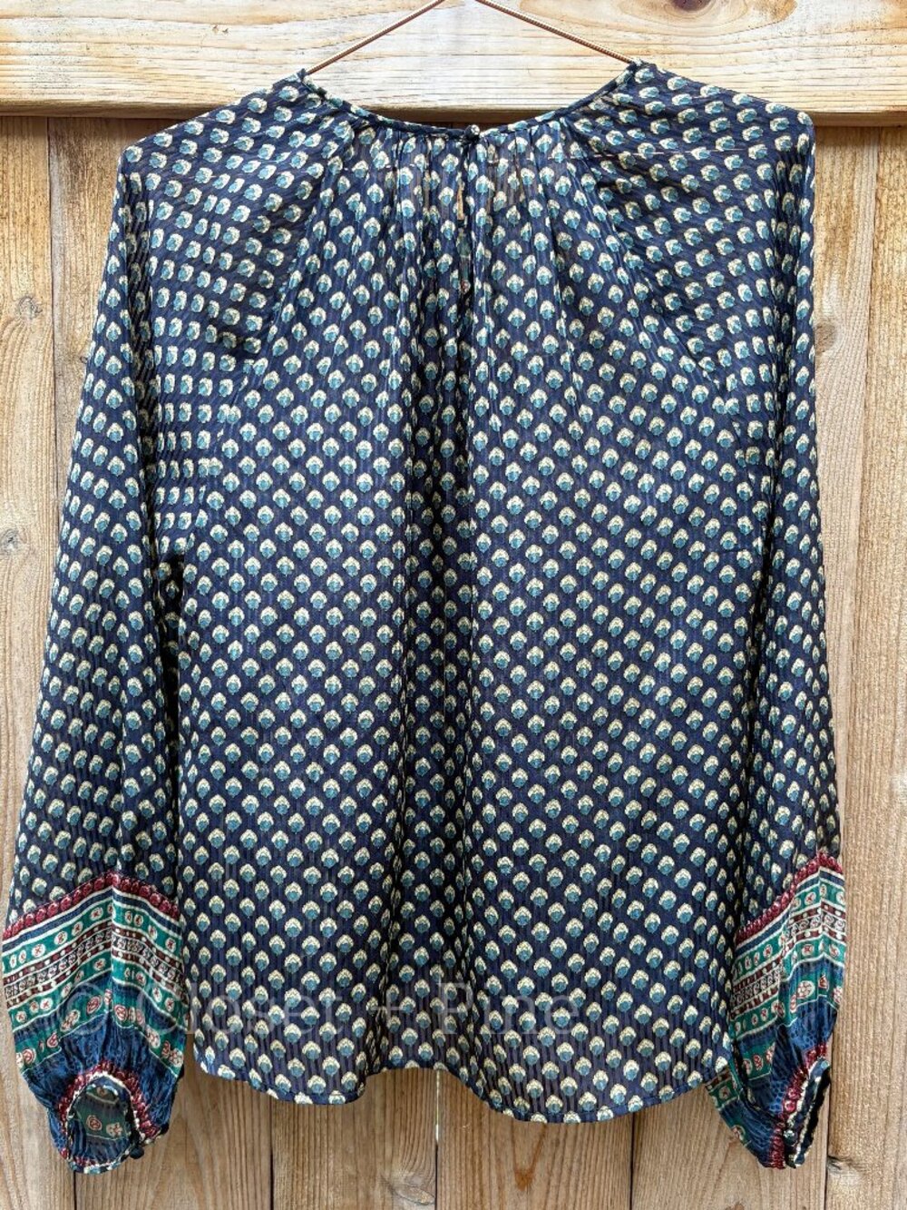 Doen Manzanita Blouse Size Medium 100% Silk Navy Blue Black Top Boho - Picture 5 of 17